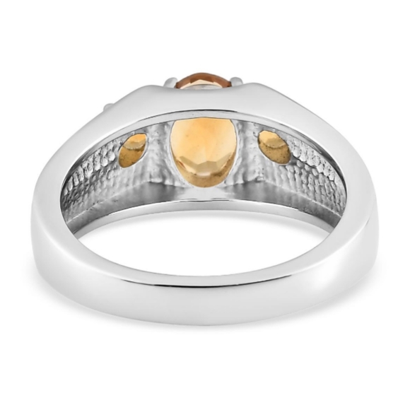 UNISEX STAINLESS STEEL CITRINE GEMSTONE MENS RING - Picture 3 of 5